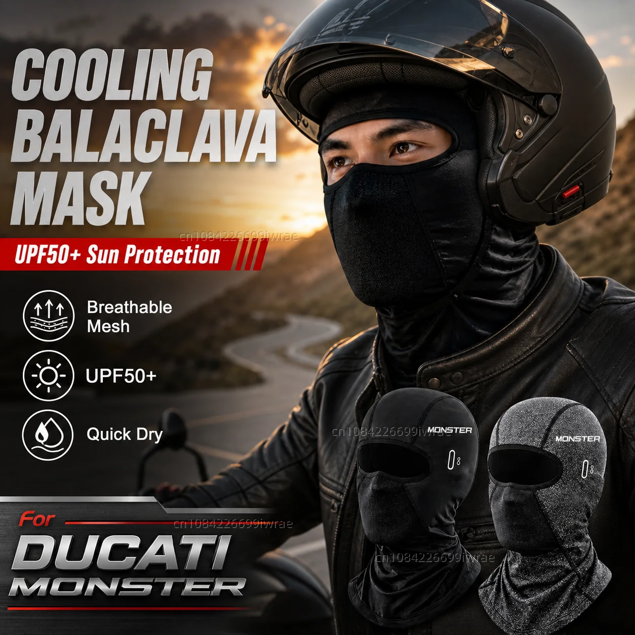 Cooling Motorcycle Balaclava Mask UPF50+ UV Protection Breathable Face Cover Summer For DUCATI Monster 796 Hypermotard Monster