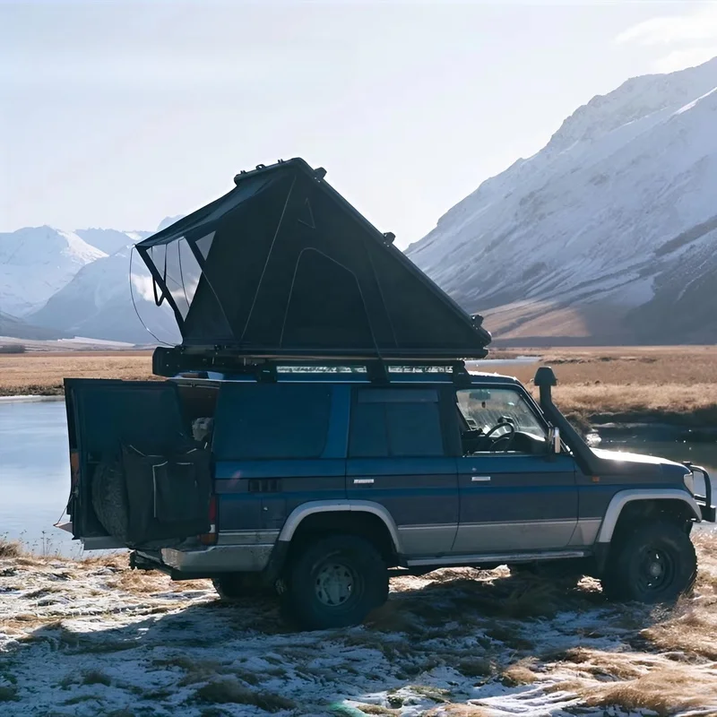 High Quality Triangular Aluminum Hard Shell Rooftop Tent Comes With Ladder, Optional Racks And Thermal Insulation Layer For Vehi