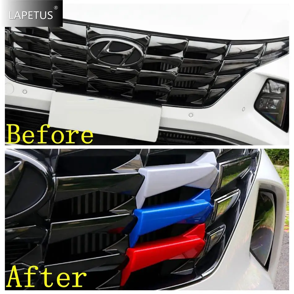 Car Accessories Front Center Grill Bar Tricolor Hood Grille Grid Strip Decor Panel Cover Trim For Hyundai Tucson NX4 2021 - 2024