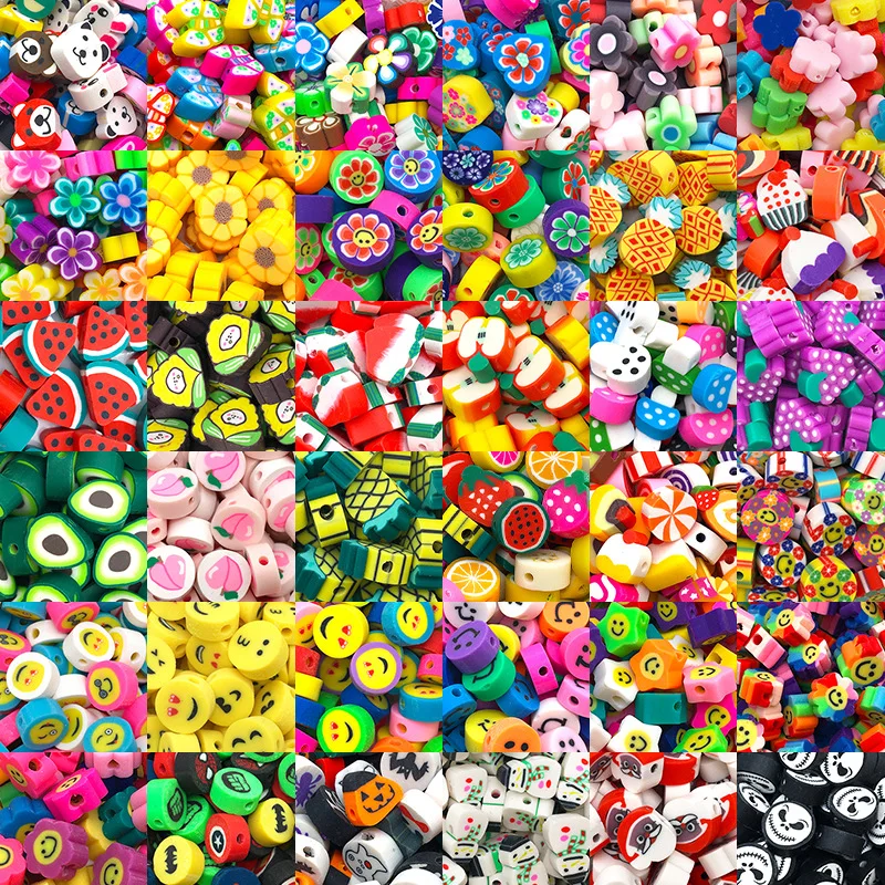 100 adet taklit meyve boncuk polimer kil avokado ananas şeftali karpuz gevşek halka boncuk bilezik DIY takı yapımı için