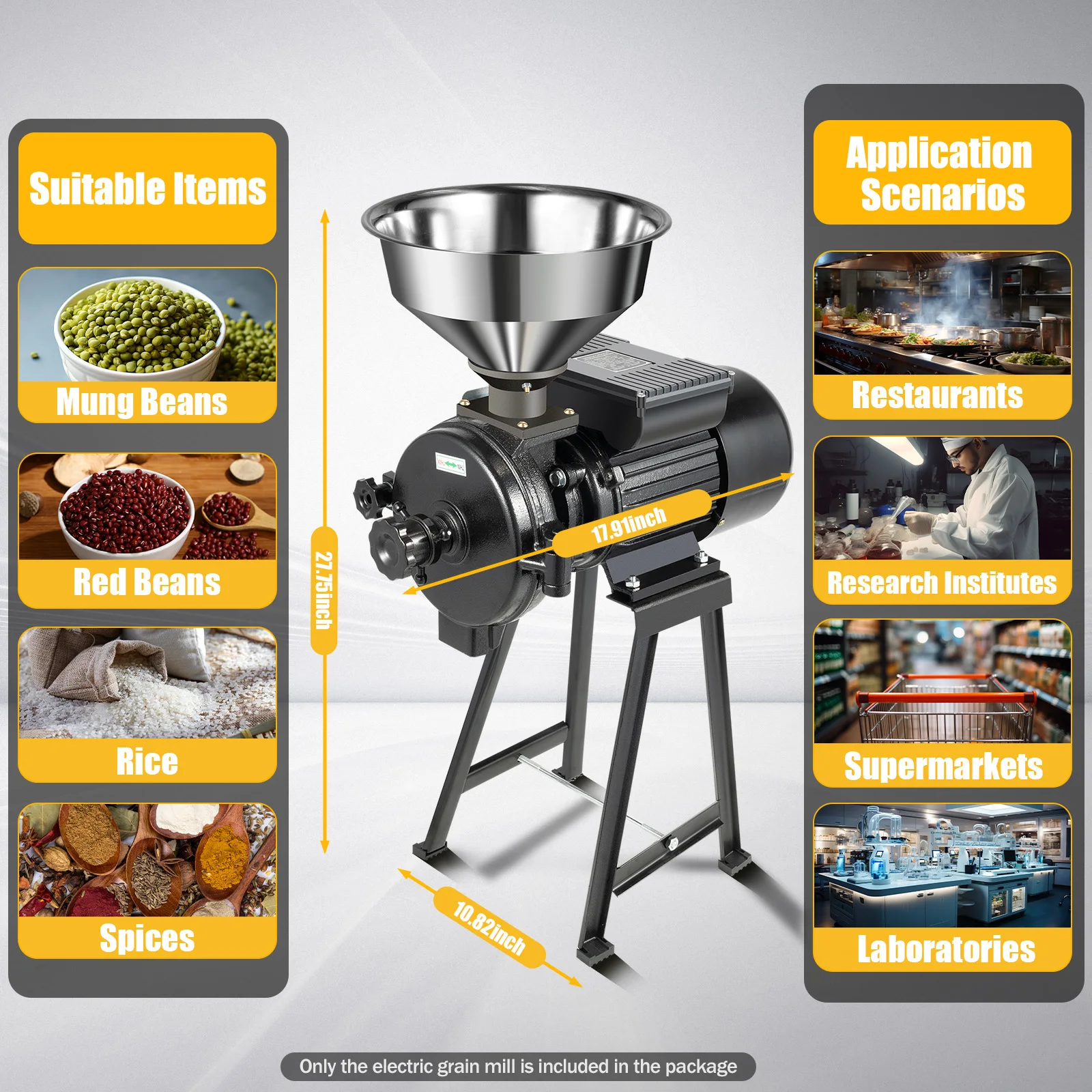 Molino de granos eléctrico, molinillo de trigo de grano seco, fresadora y rectificadora de granos de café, con embudo de acero inoxidable, 110/220V