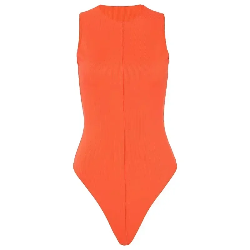 YUZHEXI O Neck Bodycon Tank Bodysuit Women Casual Sleeveless Slim-fit Fashion One-piece Rompers Tops Body Suit Orange