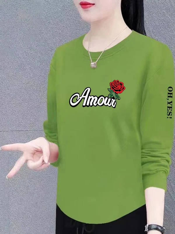 

Elegant Long Sleeve Printed T-Shirt for Middle-Aged Women Warm Polyester Fiber Simple Style Fashionable Mom Clothes