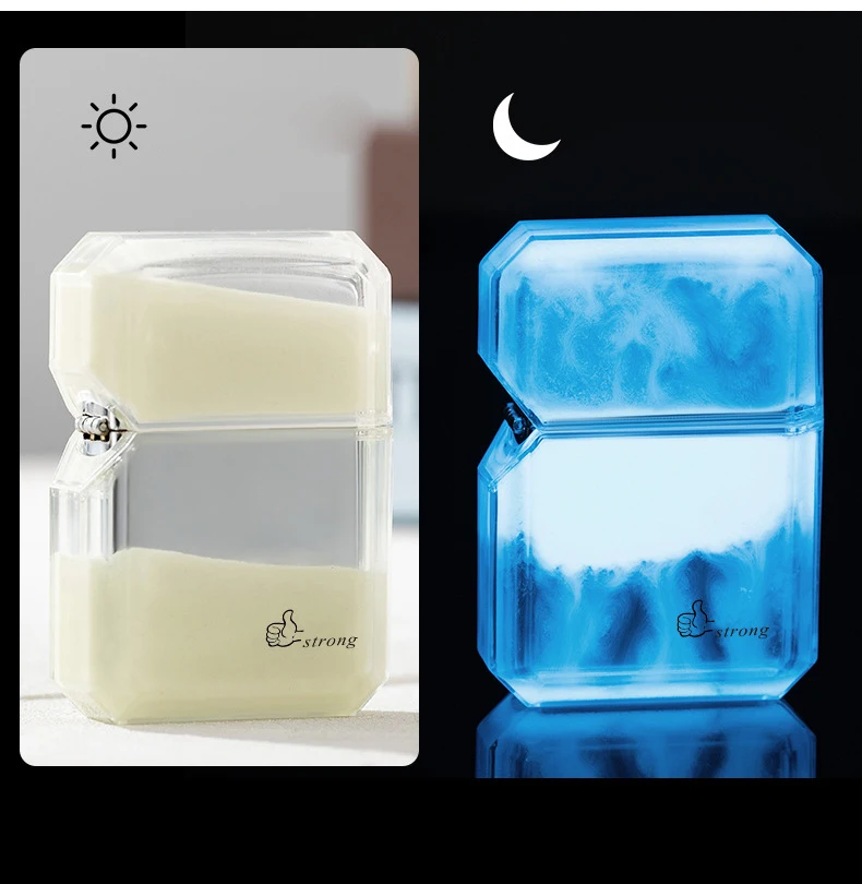Luminous quicksand fluorescent gas lighter windproof creative transparent shell cigarette accessories give boyfriend trendy gift