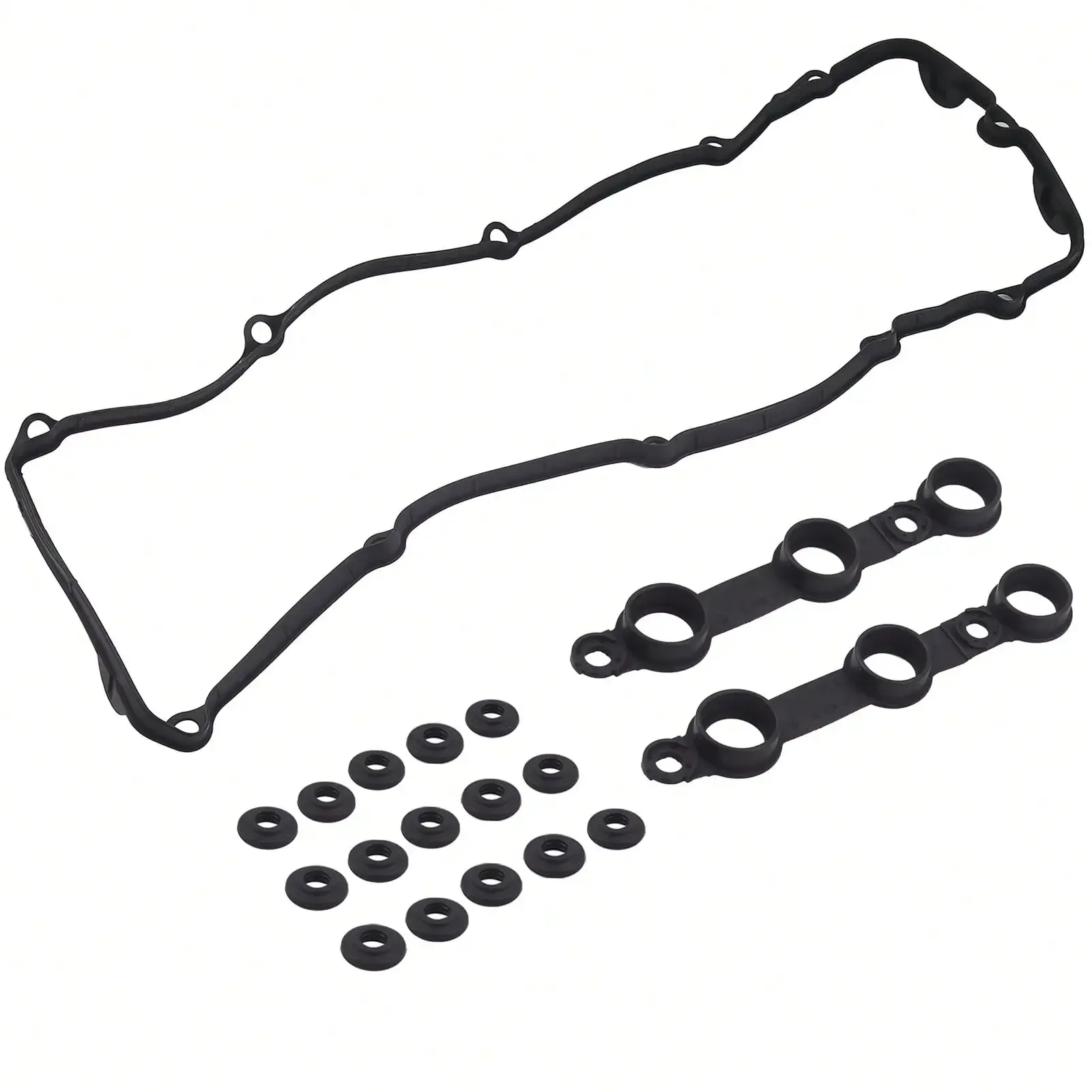 Rubber 18pcs Valve Cover Gasket Kit with 1 Cap Gasket 2 Flower Plug Tube Seal 15Seal Ring For BMW 5 Series E39 3 Series E46 E36