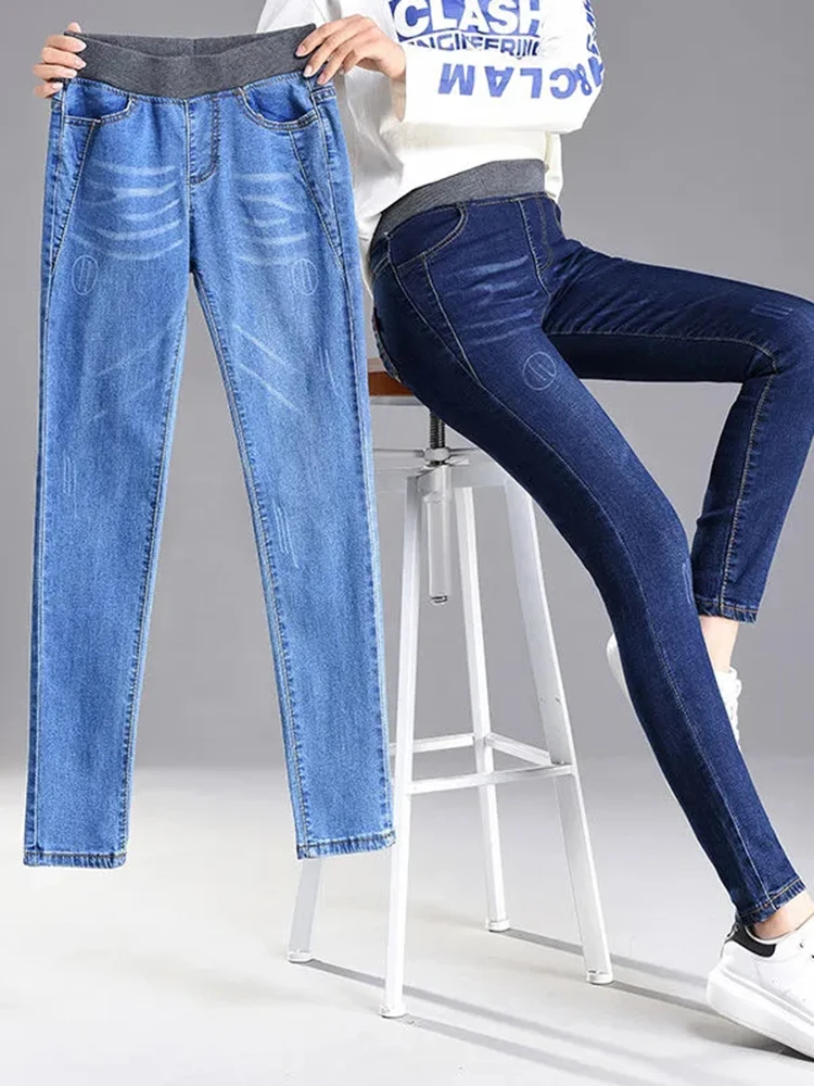 

High Waist Skinny Jeans Pencil Pants Women New Plus Size Scratched Vaqueros Pantalones Casual Stretch Leggings Denim Spodnie