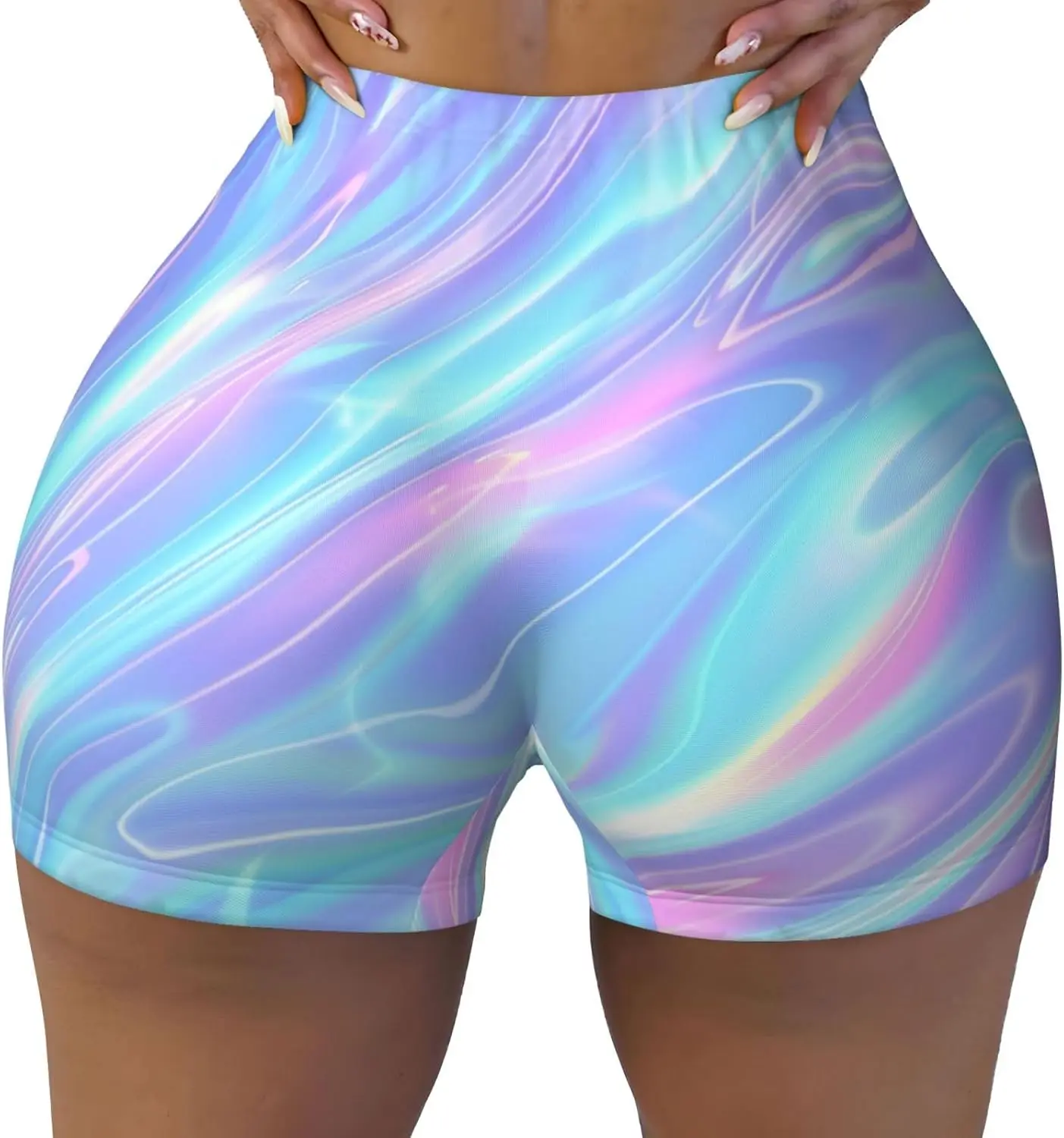 

Шорты для тренировок для женщин, шорты с лавандовым мраморным принтом, эластичные байкерские шорты, компрессионные женские шорты для спортзала