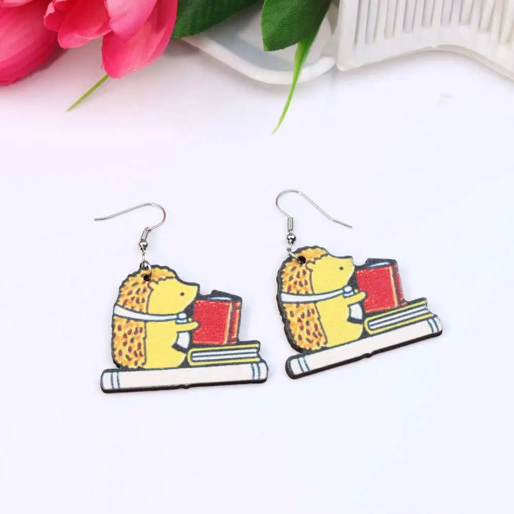 Pencil Book Earrings Handcrafted Wooden Book Reading Earrings Vibrant Color Unique Design Stylish Pencil Studs for Women Work