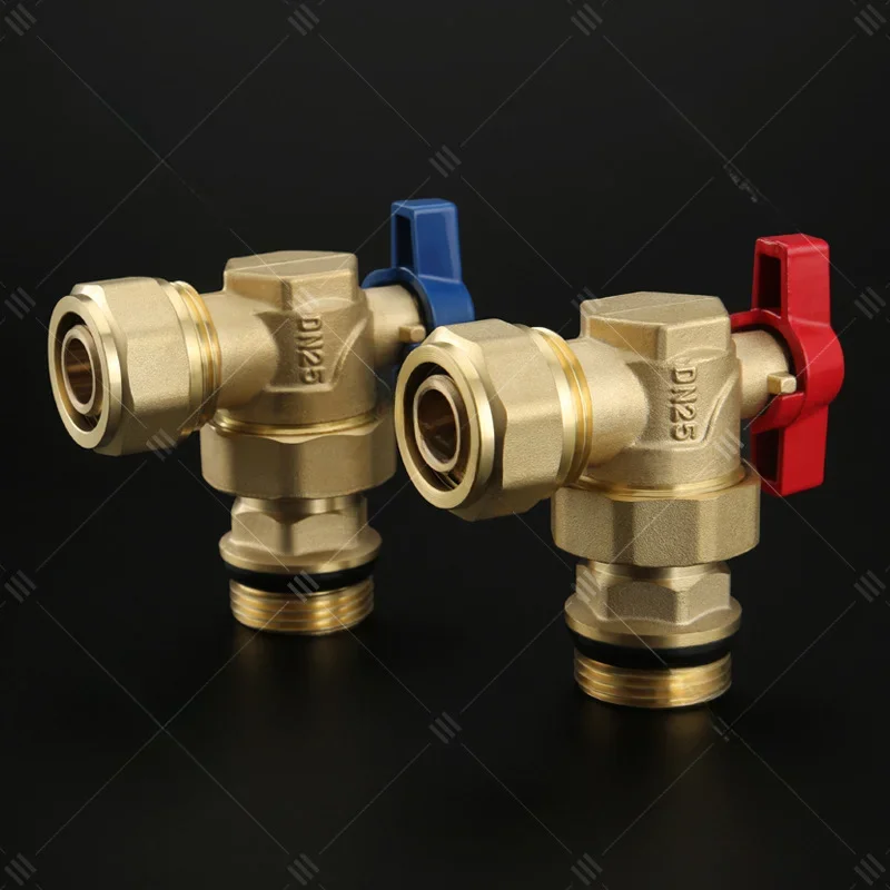 Angle sleeve valve, floor heating manifold, water inlet return  brass ball  aluminum-plastic union outer wire