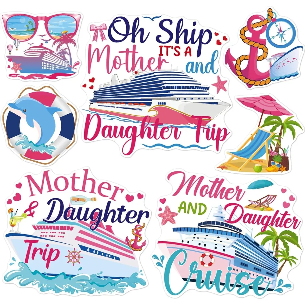 7Pcs Mother Daughter Cruise Door Magnets, Carnival Party Cabin Decor, Mother's Day Magnetic Stickers for Fridge