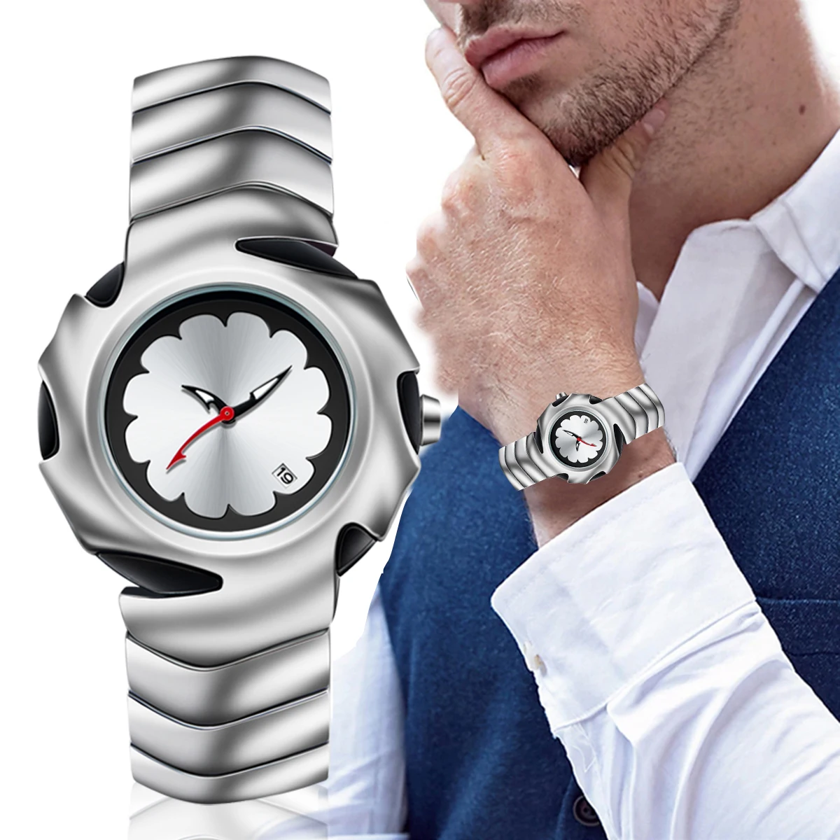 Classic Blade Unique Shape Quartz Watch Mens Creative Unique Style Fashion Business Sports Men Watch AAA Clock Mens Wristwatch