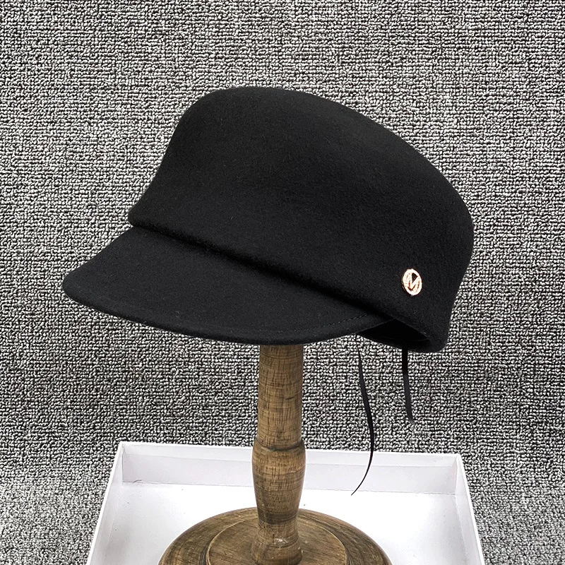 Women Wool Blend Beret Visor Hat, Minimal Elegant Korean British Vintage Versatile Autumn Winter Cap