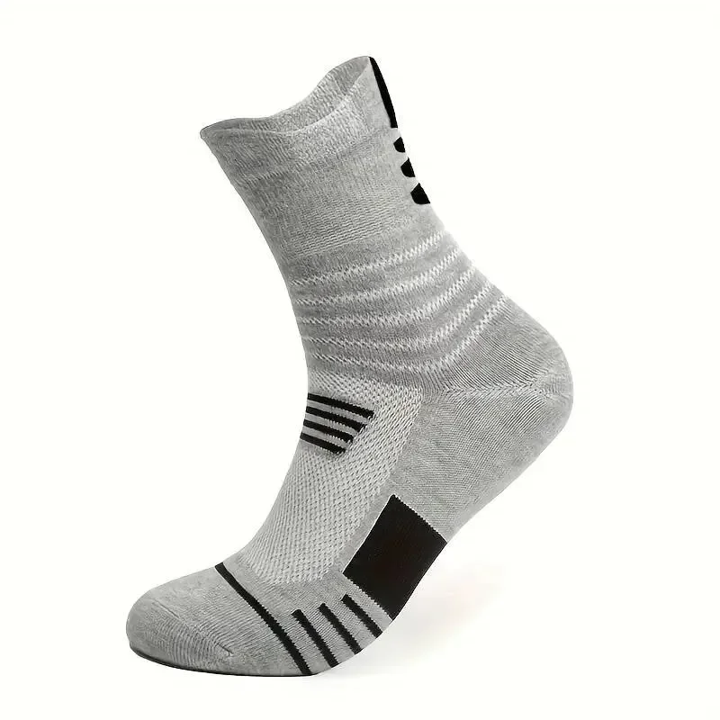 3Pairs Men Sport Socks Breathable Mesh Athletic Terry Socks Comfort Fit Cushion Performance Athletic Crew Sock for Outdoor Sport