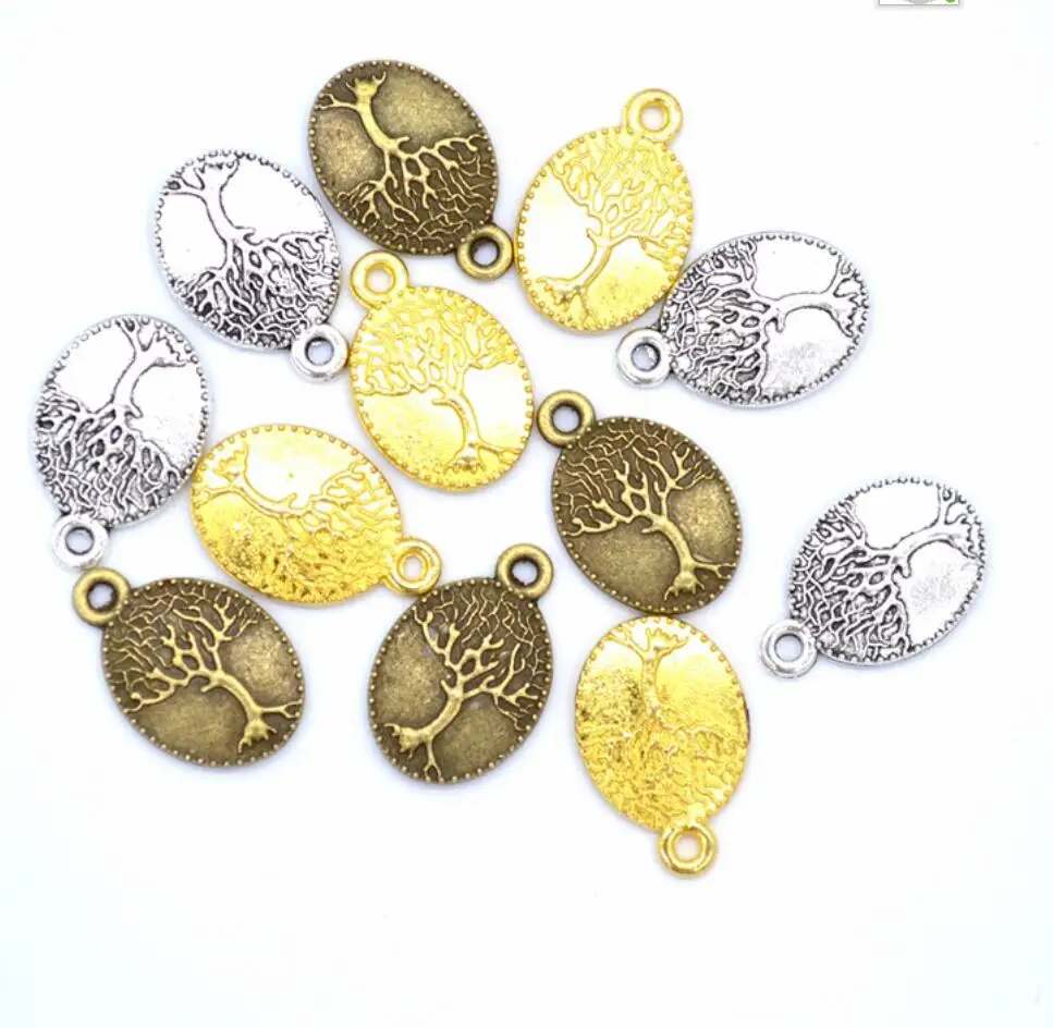 

50PCS Oval Tree Charms Antique Sliver Antique Bronze Plated Color Charm Pendant For Bracelet Jewelry Findings F0738