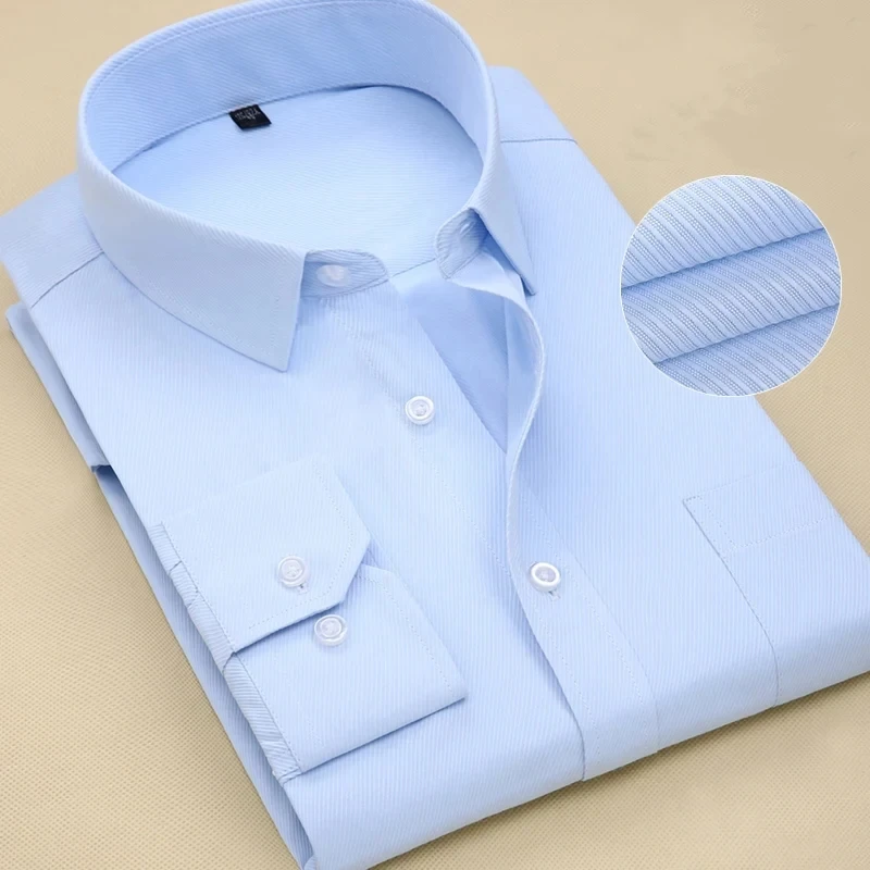 New Men Classic Long Sleeve Dress Shirt Regular Pocket Fit Formal Business Work Office Casual Button White Social Shirts S-7XL