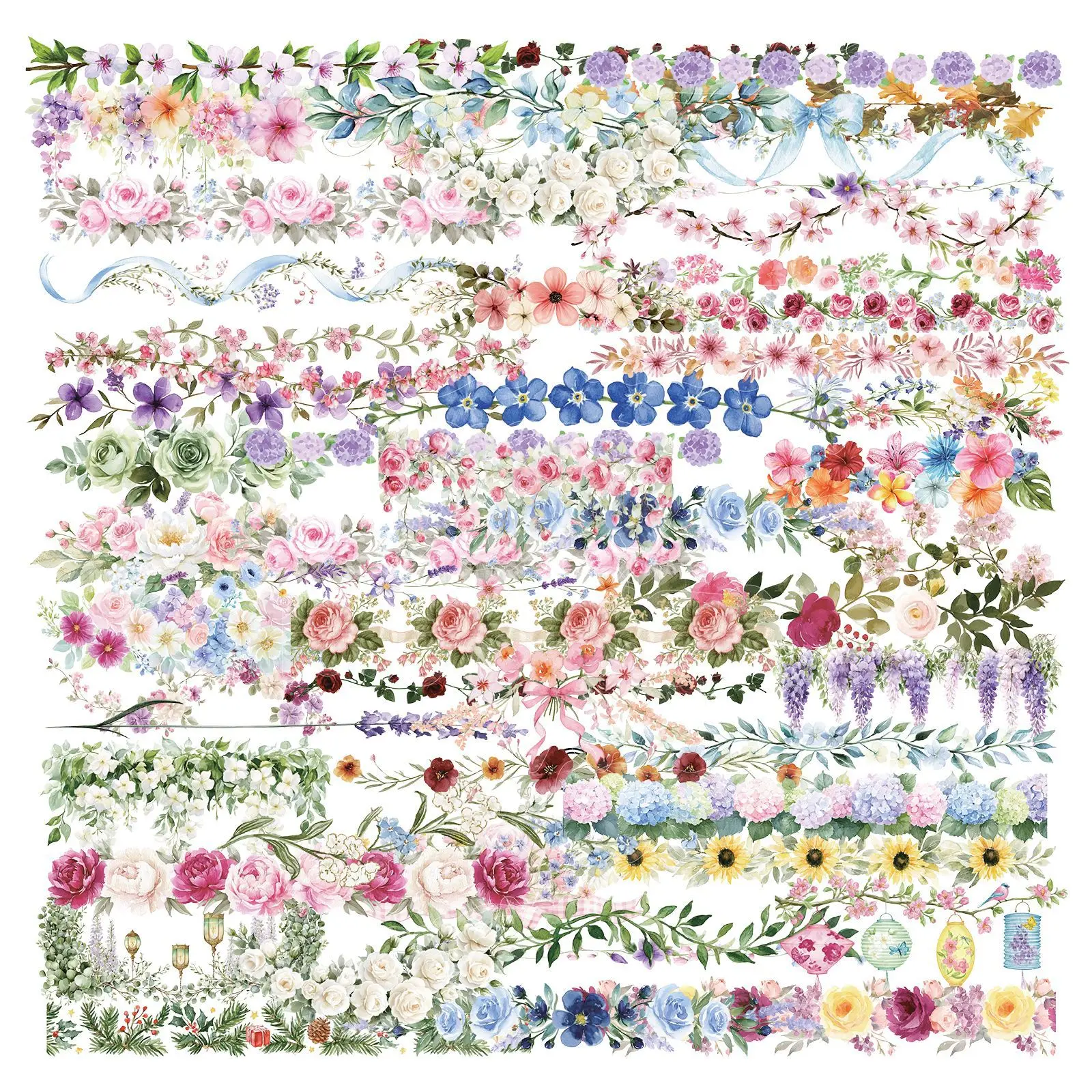 50 adesivos transparentes de flores e rendas artísticas, personalizados para DIY, criativos para garrafas térmicas e iPad.