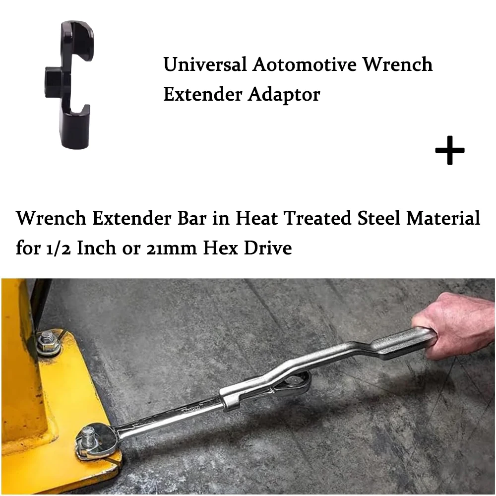 Universal Aotomotive Wrench Extender Adaptor + Wrench Extender Bar in Heat Treated Steel Material for 1/2 Inch or 21mm Hex Drive