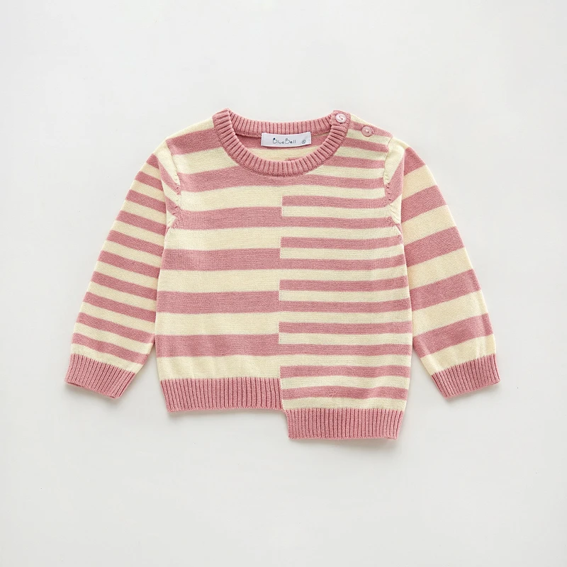 

2025 Spring and Autumn Thin Children's Round Neck Pullover Long Sleeved Knitted Irregular Striped Sweater