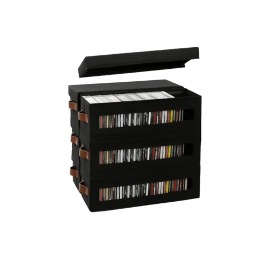

s CD Storage Box with Visible Window Stackable CD Case Holder with Dustproof Lid and Handles Holds Up to 222 CDs in Full Jewel