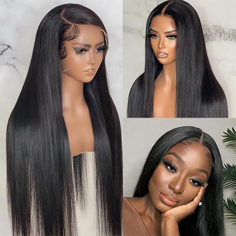 Perruque Lace Front Wig naturelle lisse, cheveux humains, 13x4 13x6, pre-plucked, 613 de densité, pour femmes