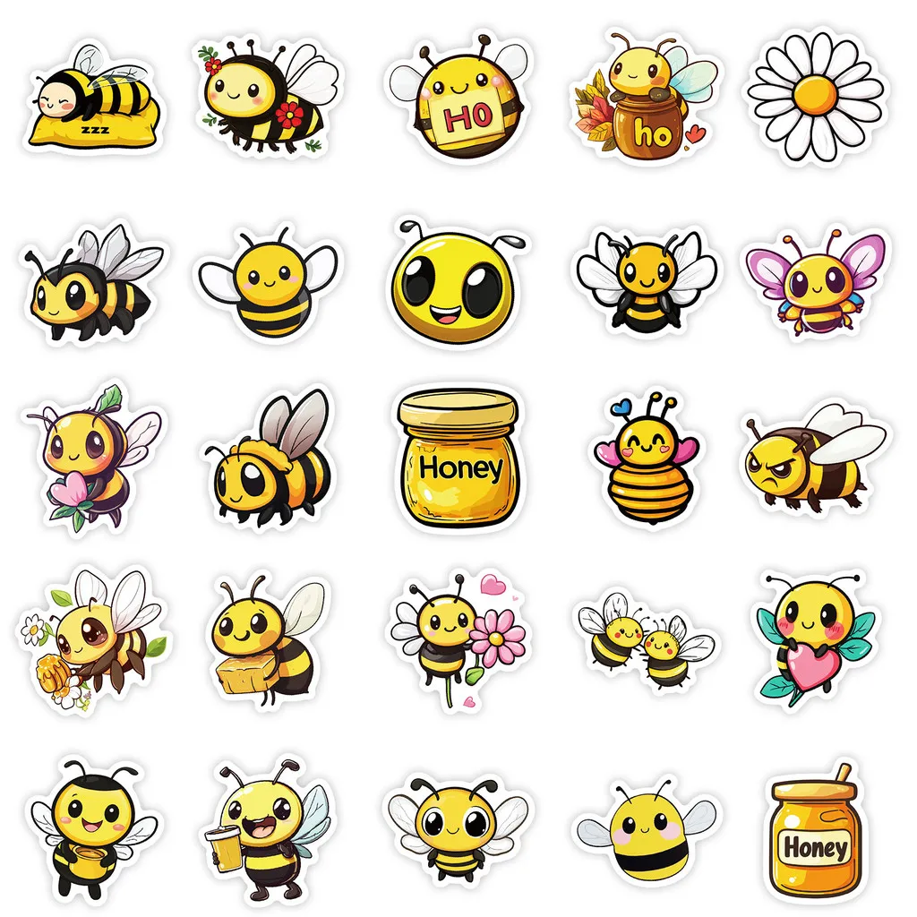 50 Pieces New Style Cute Fun Bee Cartoon Stickers - Waterproof Self-Adhesive Decals for Handbook DIY Giajar Sticker Store - view 4