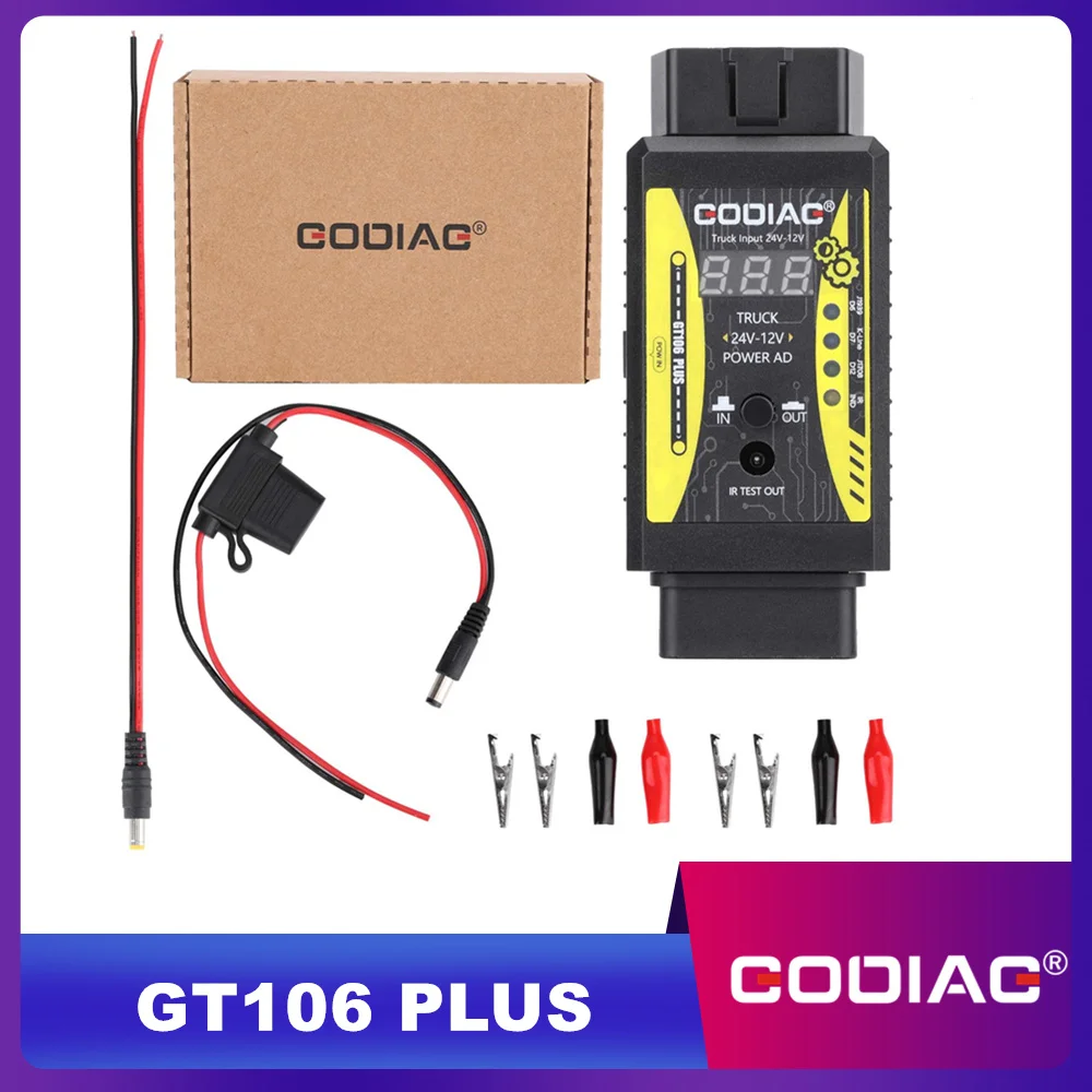 

GODIAG GT106 PLUS 24 В до 12 В адаптер для тяжелых грузовиков Очистка и тестирование топливных форсунок и тестирование реле для автомобилей Грузовики