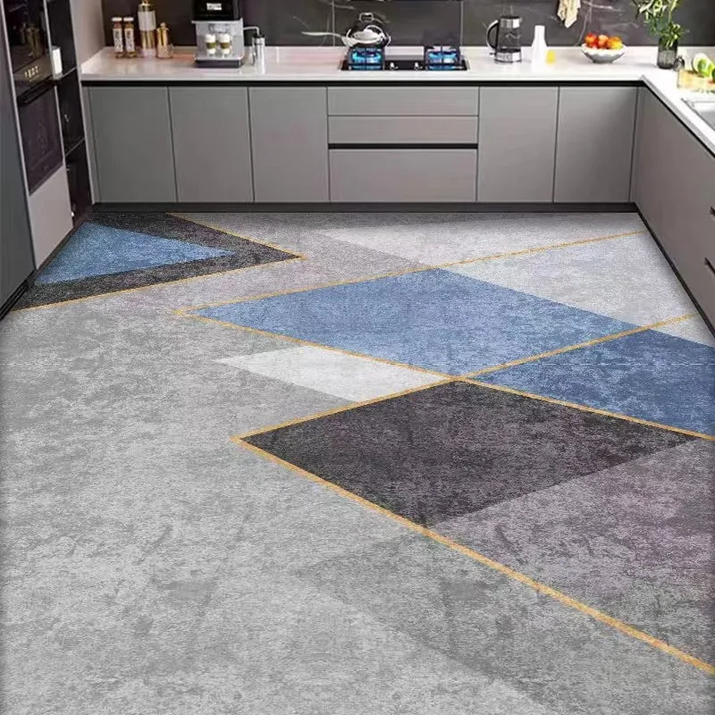 Alfombra para cocina Alfombra de área grande de estilo geométrico Alfombra antideslizante a prueba de aceite Alfombrillas impermeables de Pvc que se pueden cortar libremente 