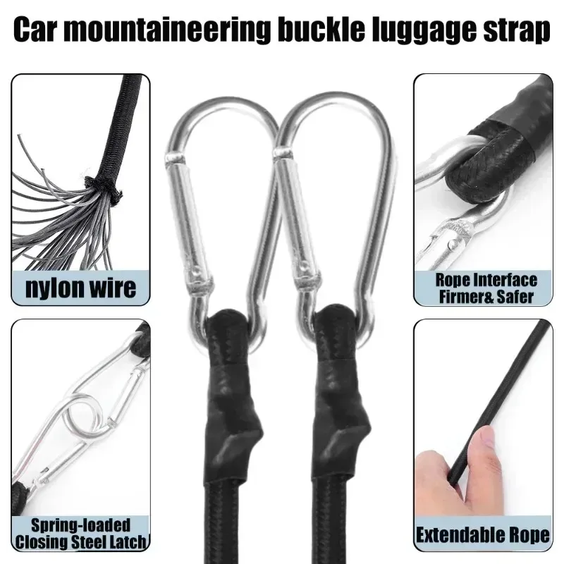 Durable Multi-Purpose Outdoor Heavy Duty Bungee Cord with Carabiner Hooks for Motorcycle Luggage Camping and Packing Accessories
