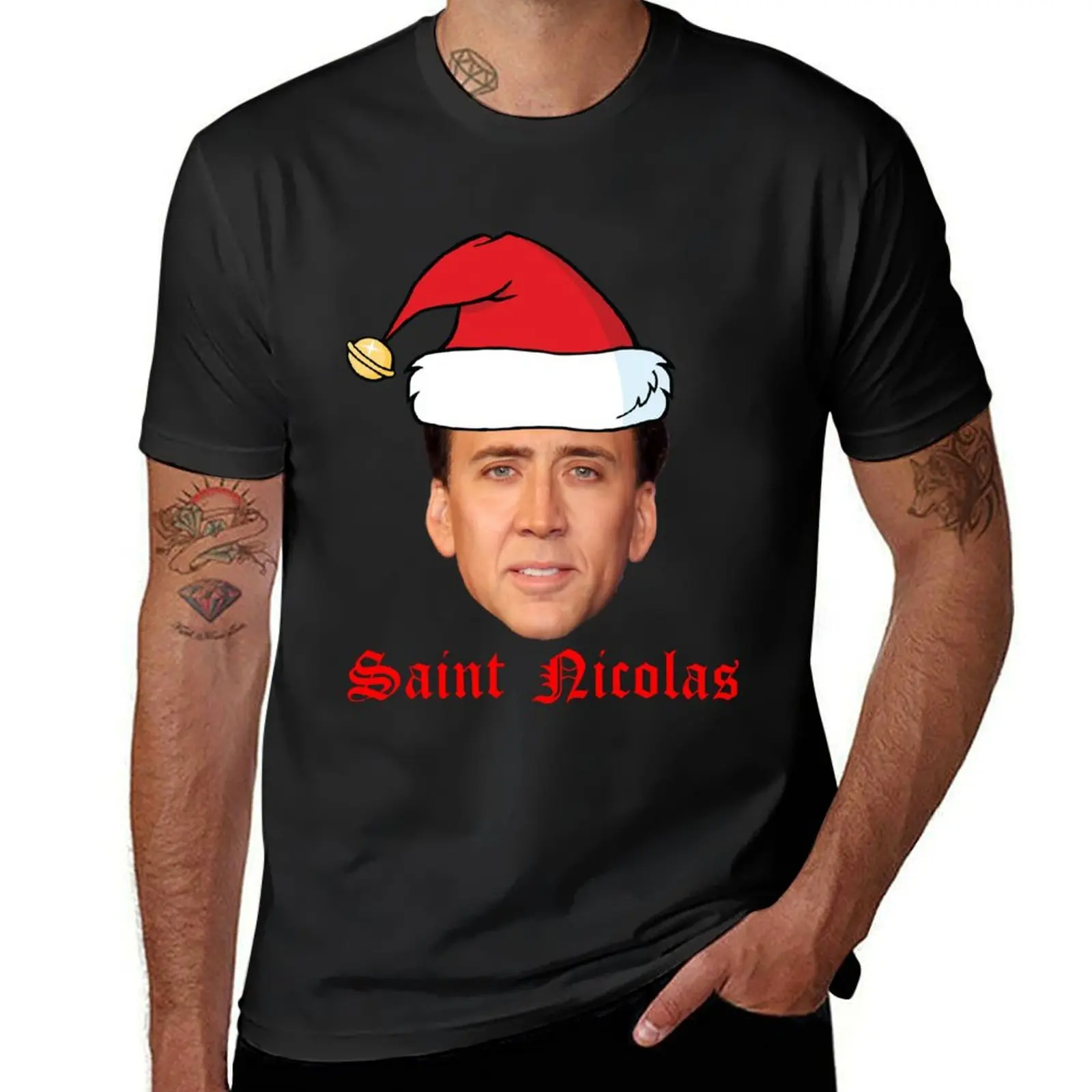 Saint Nicolas Cage Christmas Card T-Shirt new edition summer clothes mens t shirts