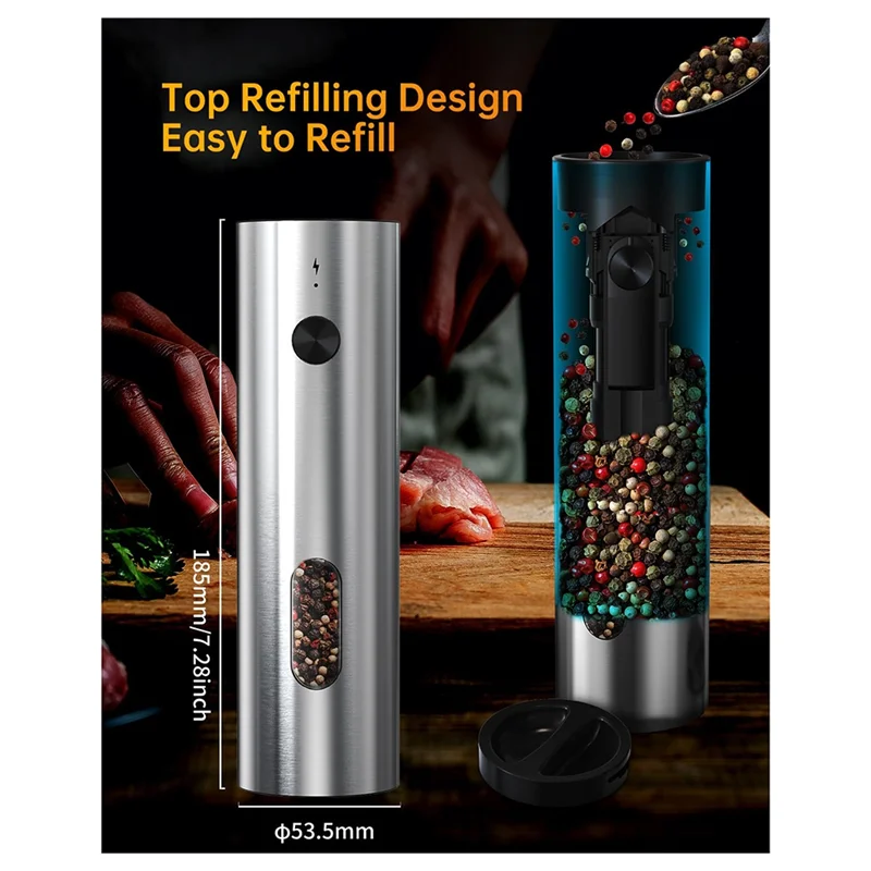 A05G-مجموعة مطحنة الملح والفلفل الأوتوماتيكية، مطحنة فلفل كهربائية للملح والفلفل