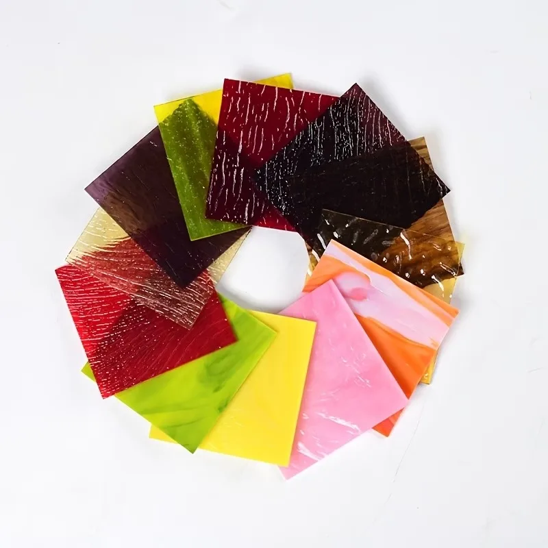 

5pcs Stained Glass Pieces 10X10cm/4X4in Rainbow Colored Textured Glass Transparent Glass used for DIY Handmade art Mosaic Glass