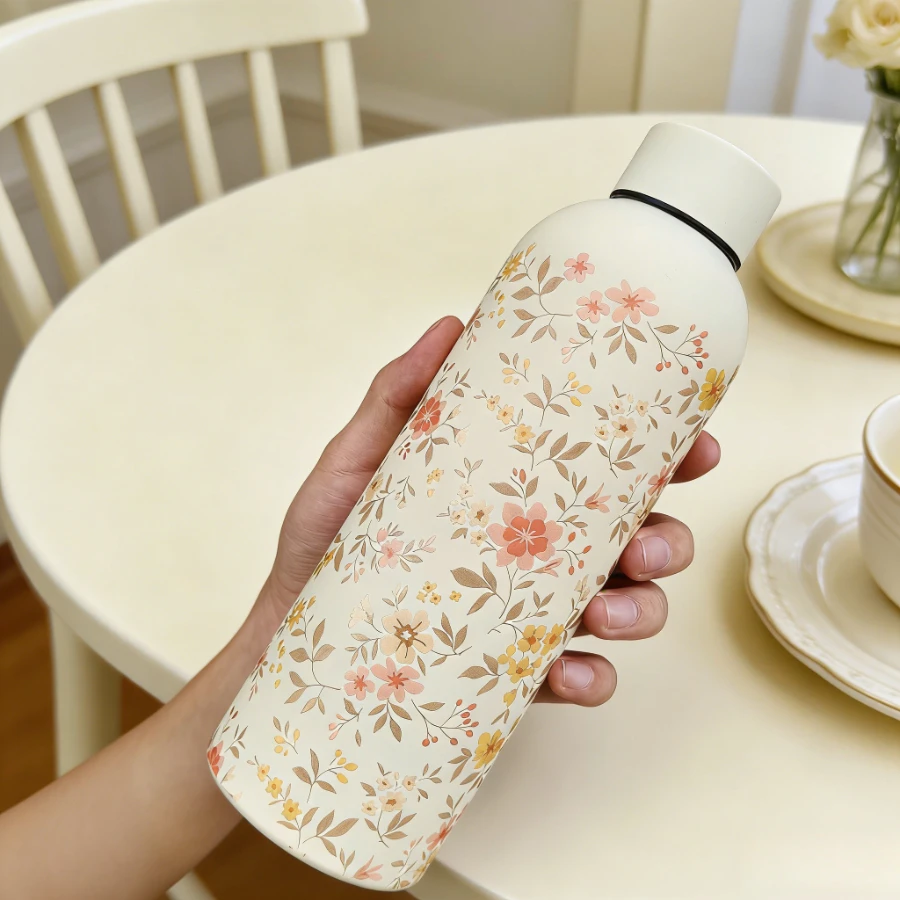1pc17ozThree-Flower Print Stainless Steel Vacuum Insulated Tumbler, Double-Wall Insulation for Hot and Cold Reusable Travel Fitn