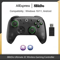 Controlador de juegos inalámbrico 8BitDo Ultimate 2C con palanca de mando de efecto Hall para Windows 10/11 Android-nueva edición negra transparente