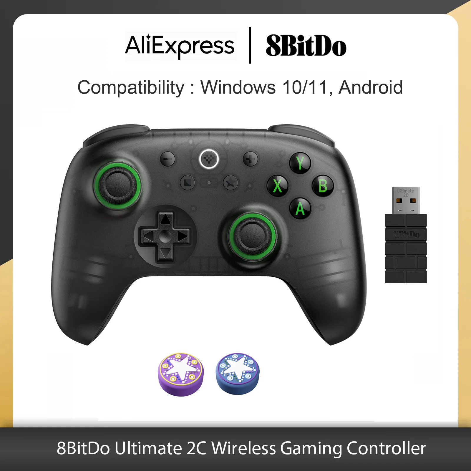 8BitDo Ultimate 2C Wireless Gaming Controller with Hall Effect Joystick for Windows 10/11 Android-New Transparent Black Edition