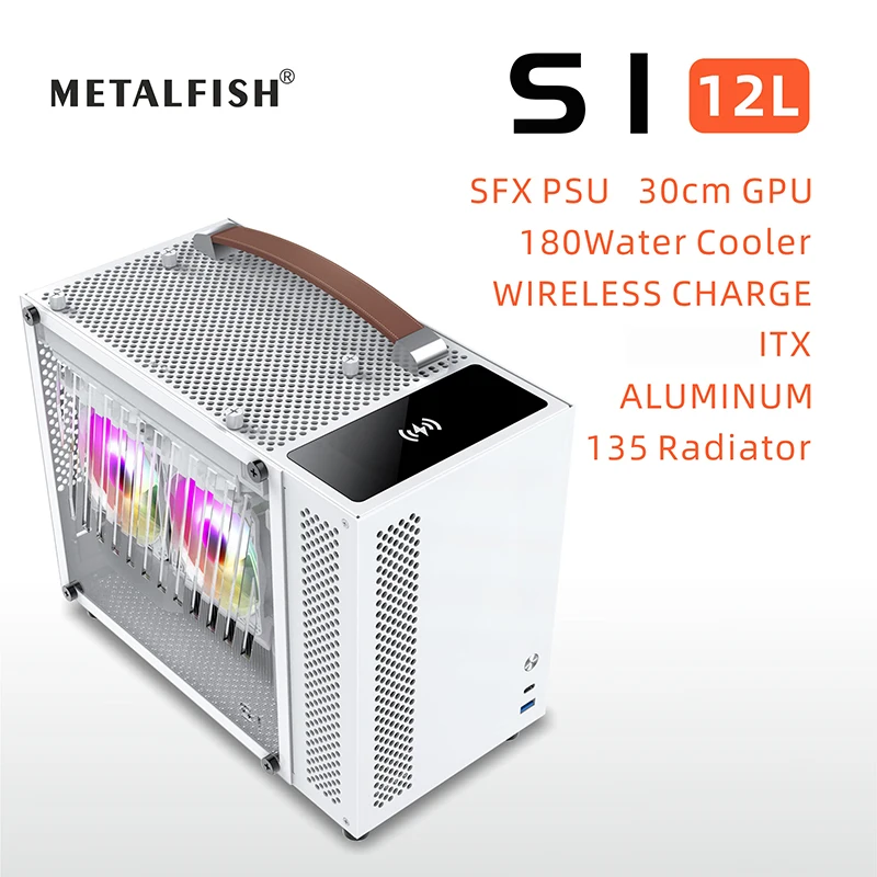 METALFISH S1 Aluminum Computer Case With Wireless Charge Gaming PC Chassis for Mini-ITX/SFX PSU/135mm Radiator MINI CASE