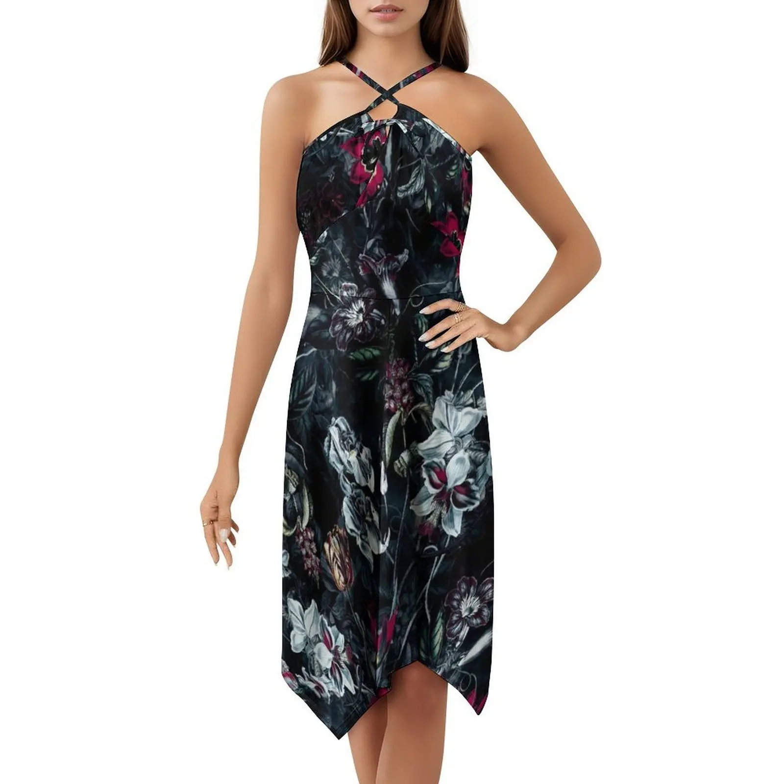 Night Garden Ii Preppy Style Mini Dress For Women A-Line Loose Fit Casual Day Dress Seamless Floral Pattern Botanical Female