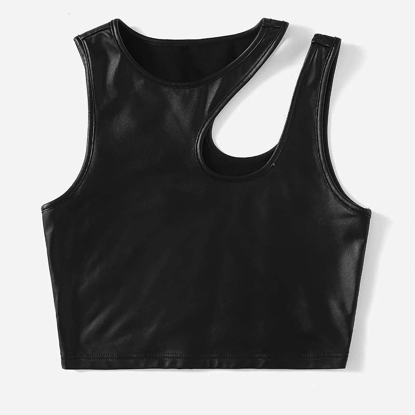 New Sexy Patent Leather Crop Tops Womens Strappy Tank Tops Vest Ladies Sleeveless Camisole Skinny Camis Black Clubwear Short Top