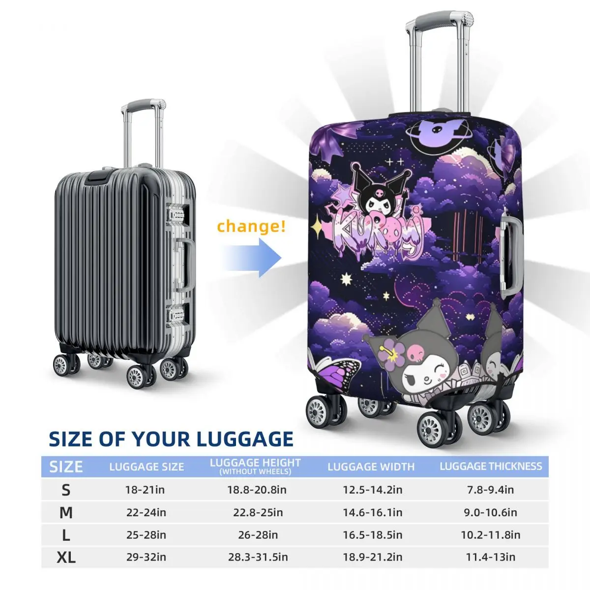 

Anime Cartoon Kuromi Suitcase Cover Business Flight Useful Luggage Accesories Protector