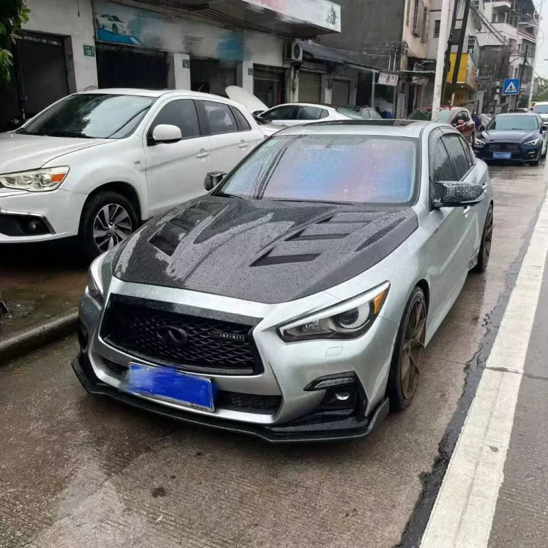 غطاء محرك السيارة ذو فتحات تهوية من ألياف الكربون لغطاء محرك إنفينيتي Q50 V37