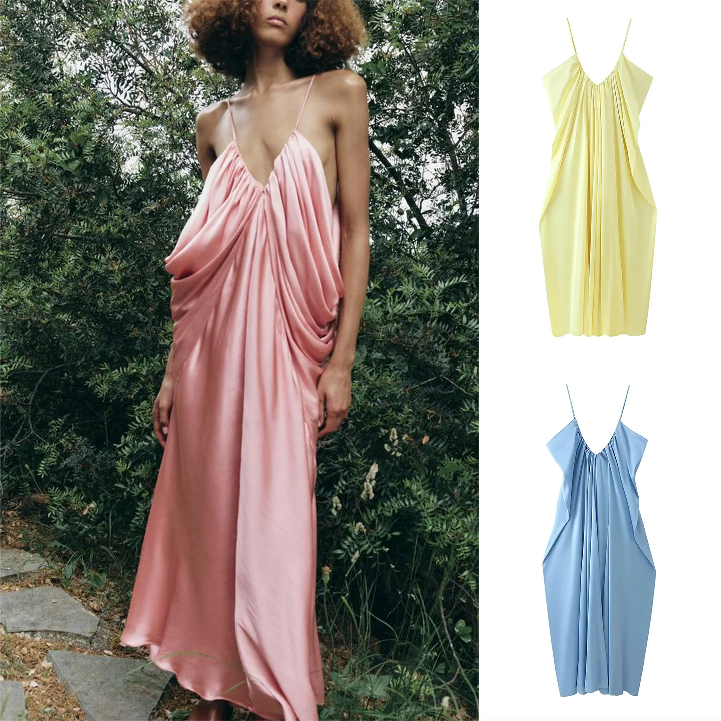 Silk Satin Feel V-Ne Straight Hem Gown Autumn New Arrival Casual Sle Women's Dr X-ape Polyester Fiber No Sve