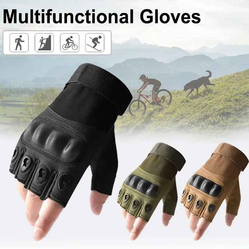 1Pair Tactical Hard Knuckle Half finger Gloves Men Fingerless Protector Outdoor Sports Hunting Biker Motocross Cycling Gloves