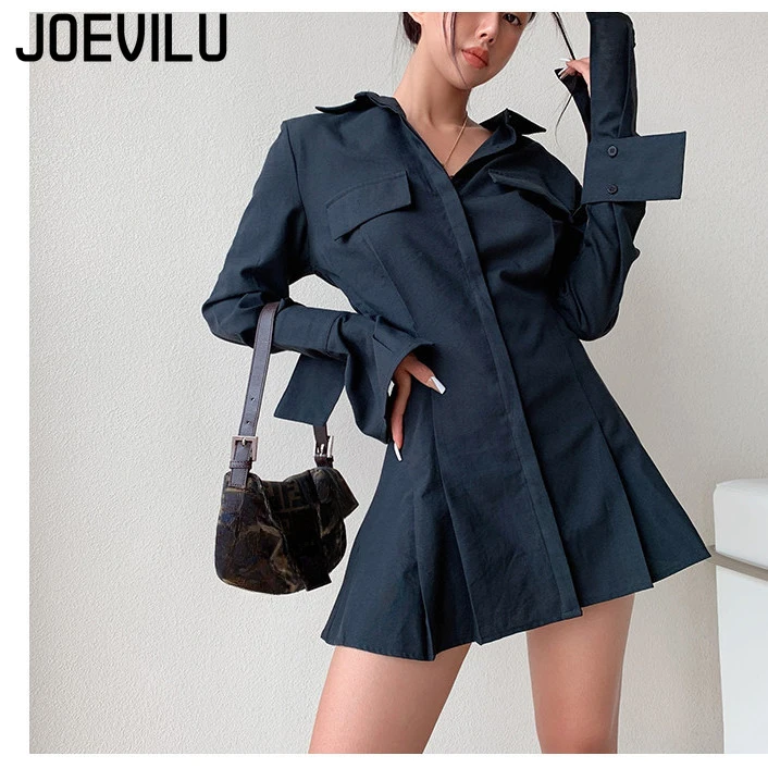 

Retro Waist Cinched Shirt Polo Collar and Flared Sleeve Blouse Single Row Multi Mouth Dress Slim Long Sleeved T-shirt Streetwear