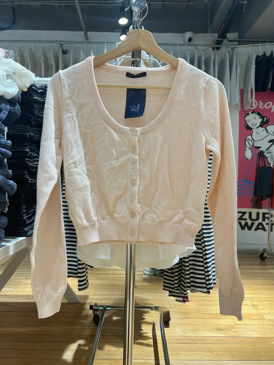 

Pink Slim Short Cardigan Sweater Women Scoop Neck Single Breasted Knitwear Jumper Autumn Sweet Simple Knitted Long Sleeve Tops