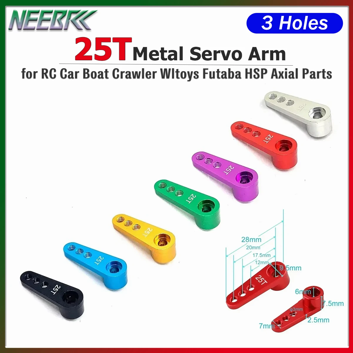25T 3 Holes Steering Metal Servo Arm 28.5mm for 1/10 RC Car Crawler Boat Wltoys Futaba HSP Axial SCX10 21G Servo Accessories