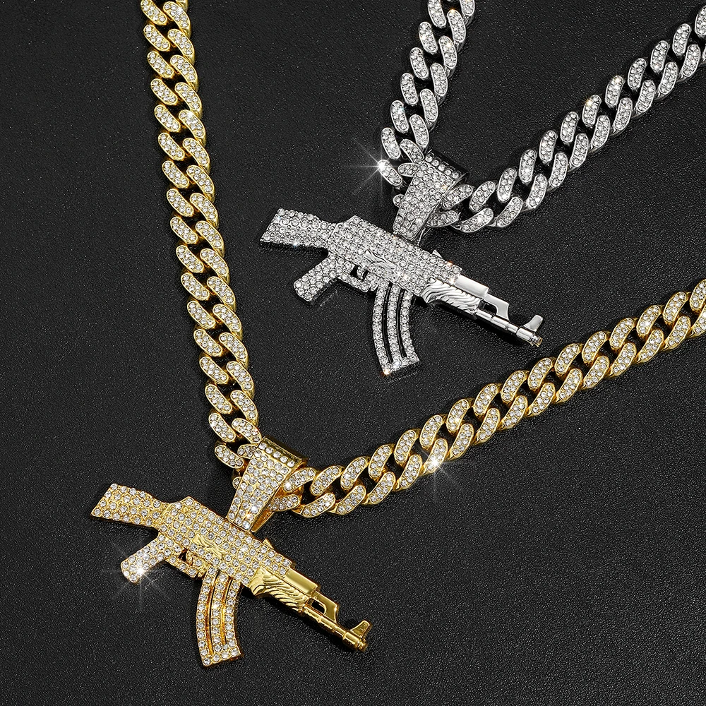 One men's alloy AK pistol necklace High Quality Wholesale Gold Plated Gun Pendant Hiphop Pendant For Men