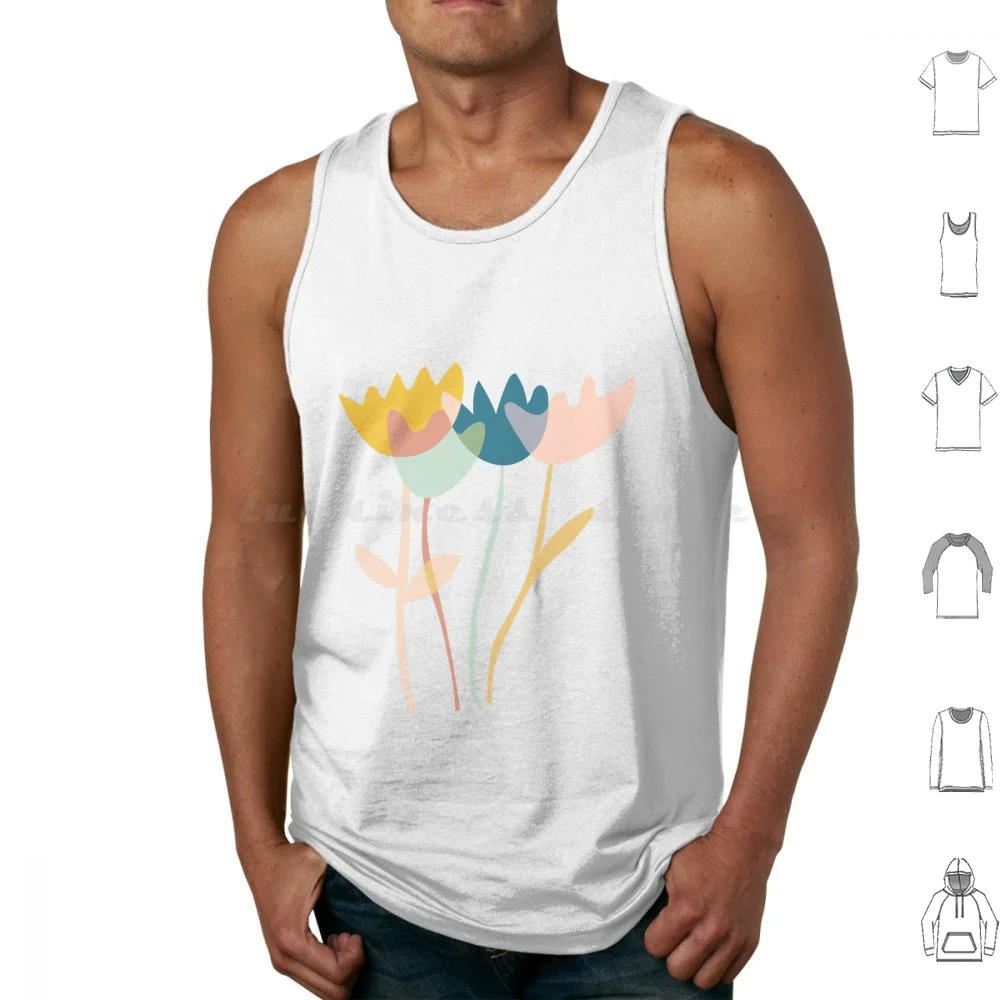 Flowers Yay! Tank Tops Print Cotton Flowers Floral Flowery Botanical Modern Abstract Pink Yellow Cream Blue