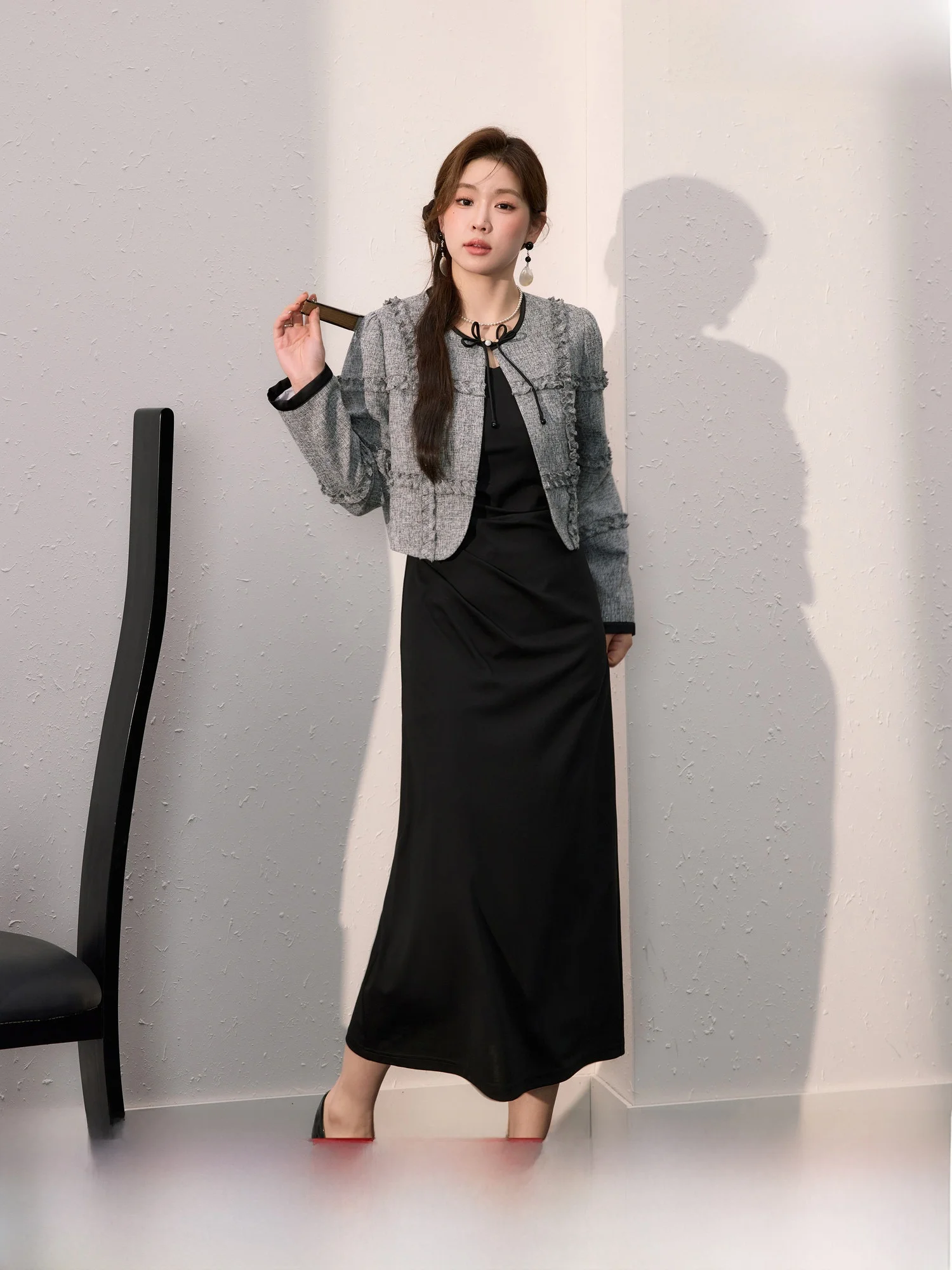 

Костюм Ele ort: верхняя одежда и юбка, женский, больших размеров, в стиле ретро, стройнящий, для повседневной носки, с высокой талией, А-силуэт, длинный рукав