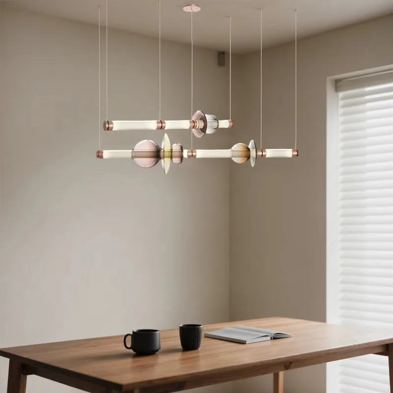 Nordic Italian Design Long Tube Glass Pendant Light Chandelier Hanging Lamp Island Living Room Dining Room Cafe Bar Home Decor