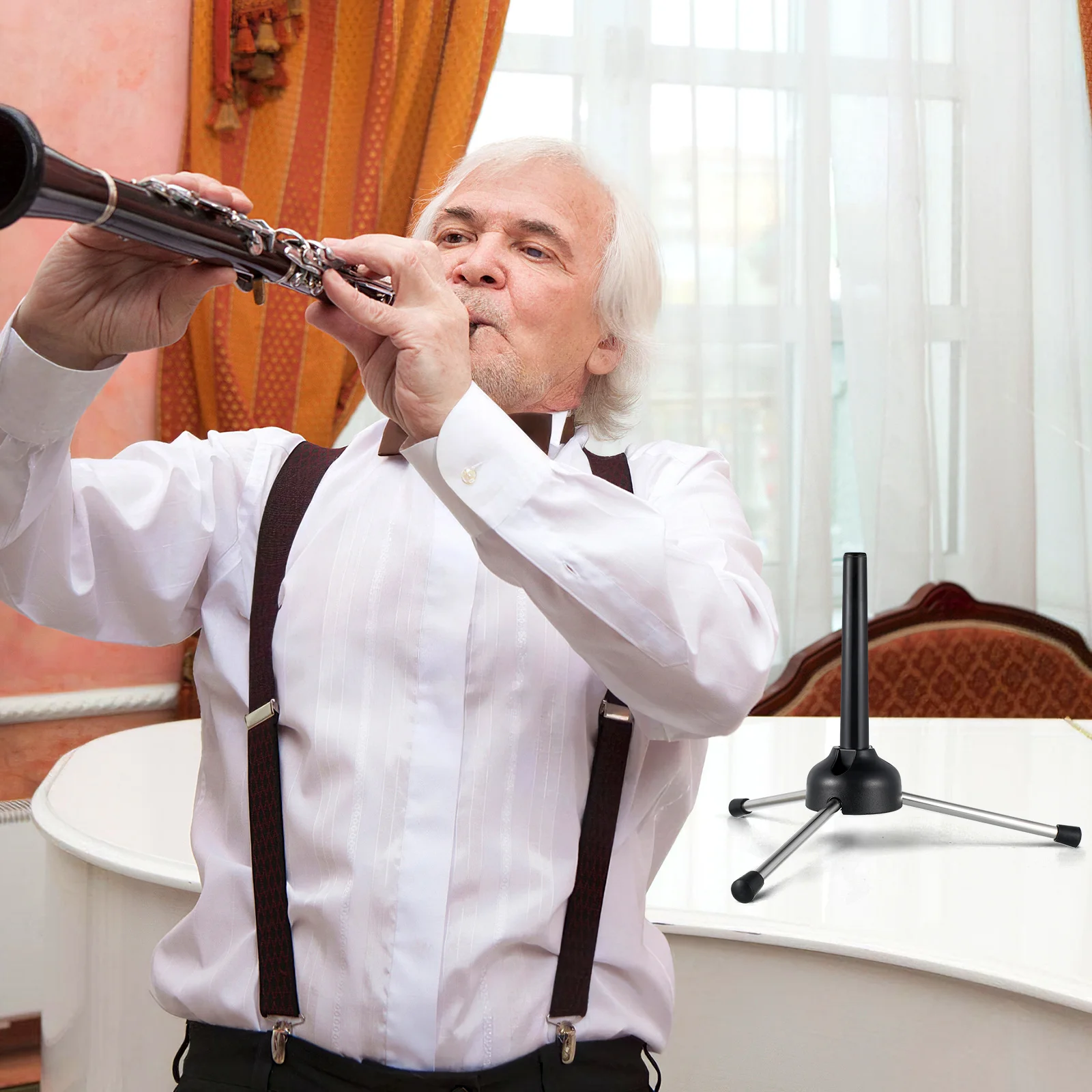 

Compact Portable Clarinet Stand Foldable Tripod for Flute Oboe Instruments Non-Slip Plastic Caps Stable Clarinet Stand