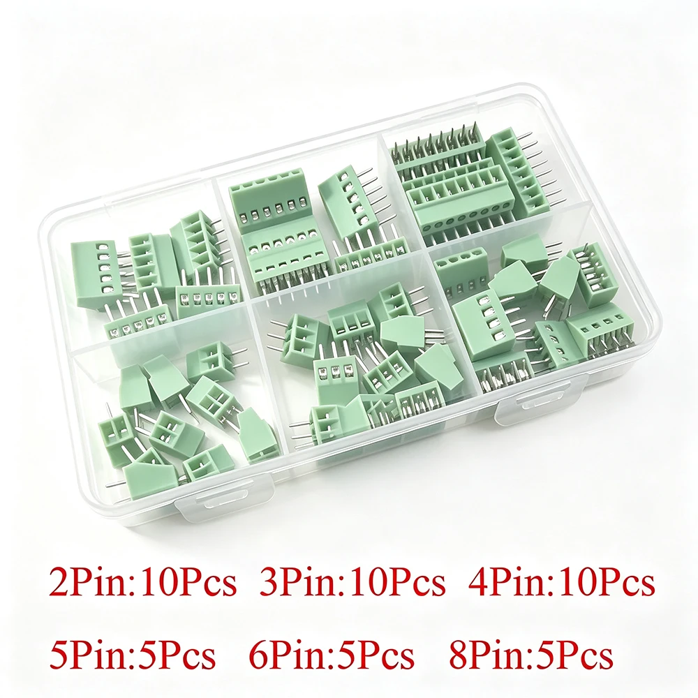 45Pcs/Box Green KF128 2.54MM PCB Screw Terminal Block Connector Kit 2Pin 3Pin 4Pin 5Pin 6Pin 7Pin 8Pin